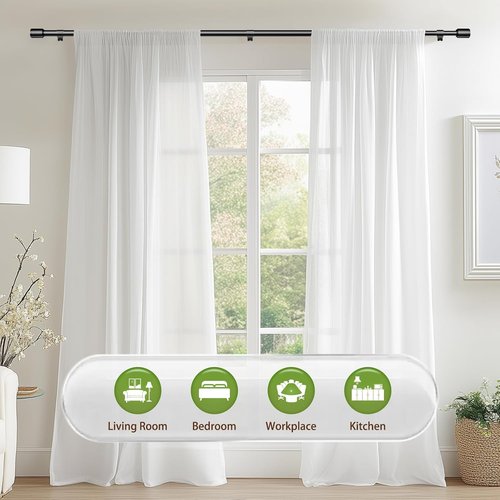 Adjustable Black Curtain Rods by [Brand Name] - 5/8” Diameter, 30-120 Inch for Windows | 2 Pack with Brackets