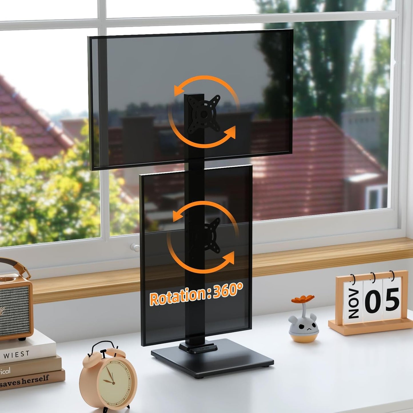 suptek 13 36Inch Adjustable,50,75 100mm Dual Monitor Stand with Base- Vertical Stack Screen Free-Standing Monitor Riser