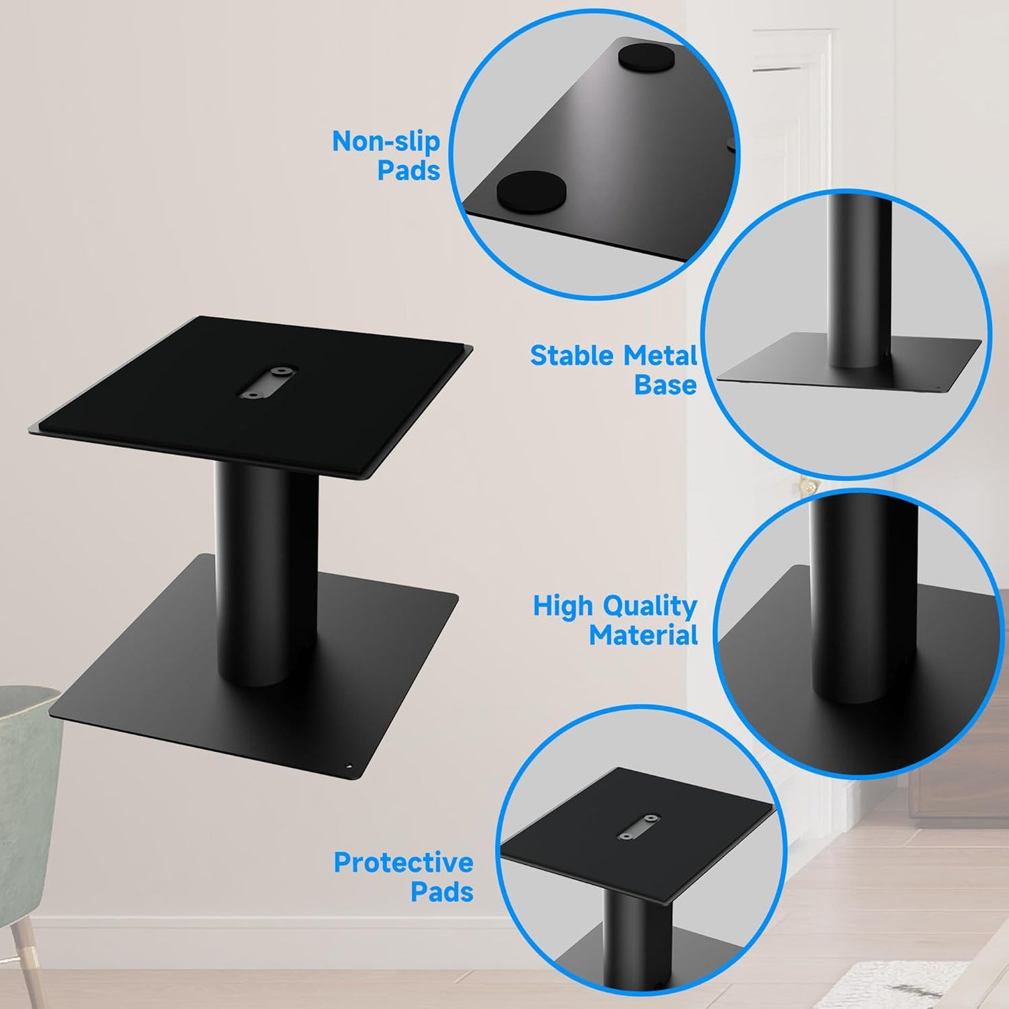 suptek 7.9 6.5" 6.1" SDM003MB x Universal Desktop Speaker Stands Pair for Bookshelf & Desktop Speakers Tall Sturdy Base