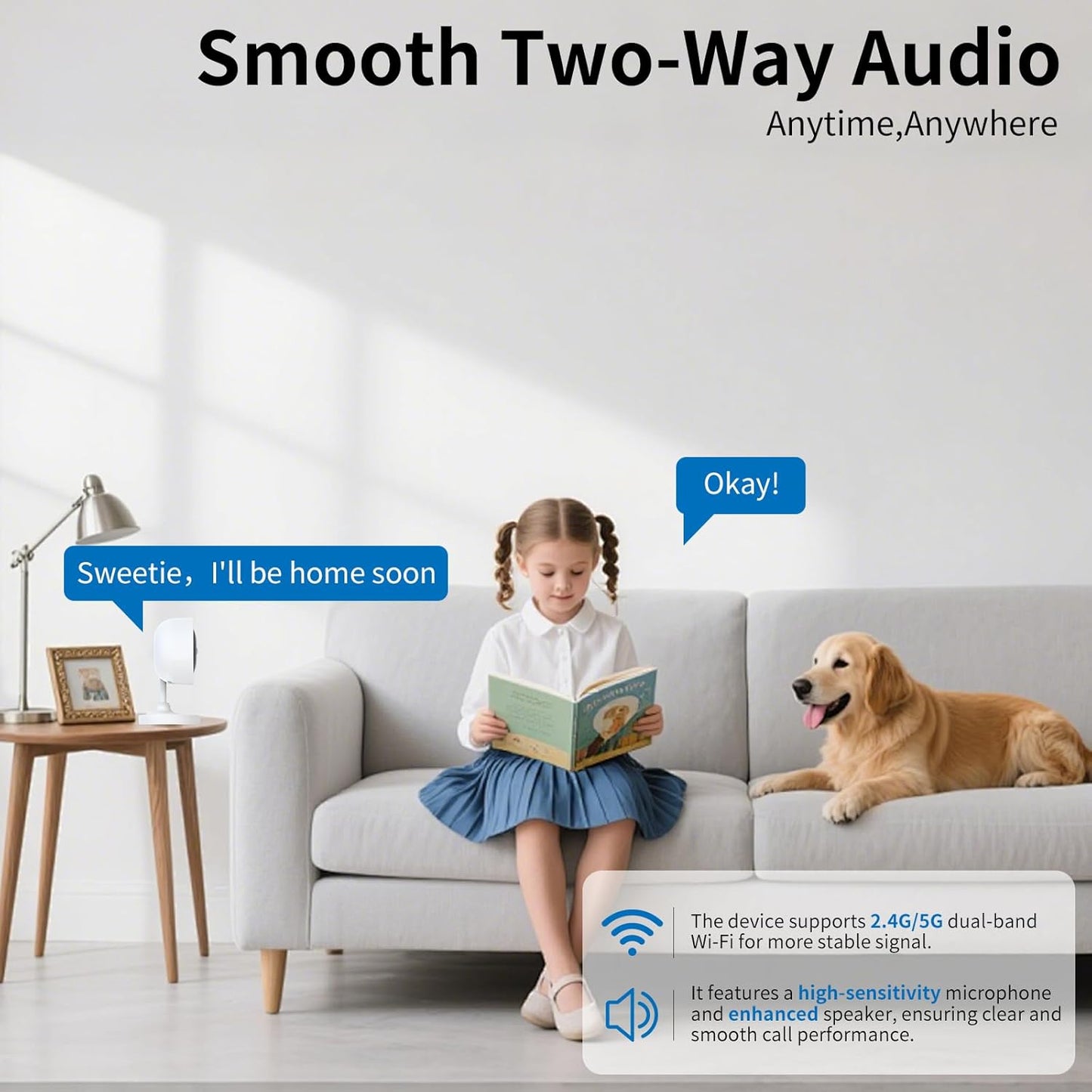 LUMAISLE 2K 3MP 2-Way 2.4G 5G Indoor Security Camera for Baby Monitor, Dog Camera AI Motion Detection, Audio Siren