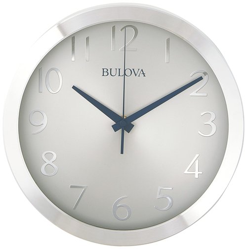 Bulova Winston Wall Clock C4844 | 10" Diameter | Metal Design with Diamond Cut Edges | Silent Sweep Quartz Movement | Easy-to-Read Arabic Numerals