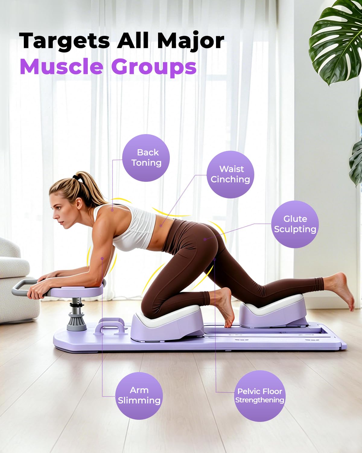 Pilates Reformer Board with Resistance Bands, Pilates Board Set for Full Body Workout Home Fitness Equipment Ab Machine for Women