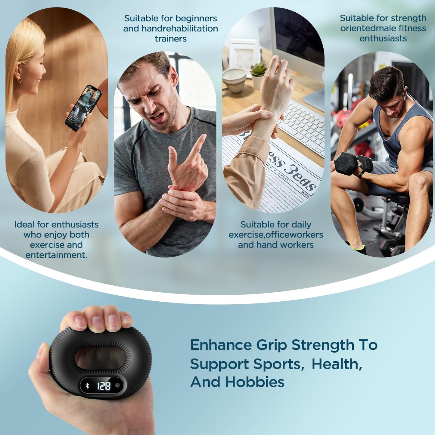 LVPIMAN Smart Grip trainer, Supports Multiple Game Interaction and HID Mode Video Browsing,Grip Strength Trainer for fitness, Stress relief and Rehabilitation Training, Resistance 50 Pounds Hand Trainer Black