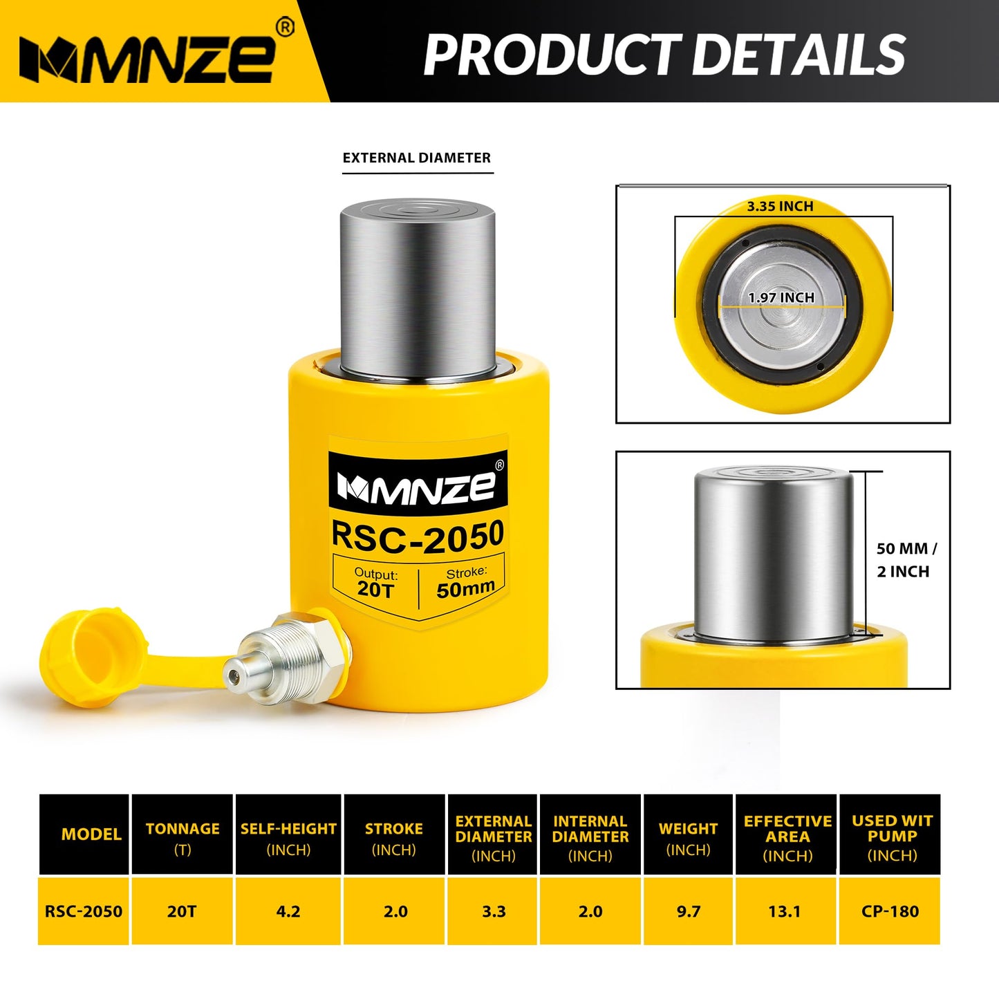 MMNZE 20T 2" Stroke Hydraulic Cylinder Jack Sets Porta Power Ram Jack Kits Single Acting Lifting Cylinder Retract Automatically with CP-180 Hydraulic Hand Pump