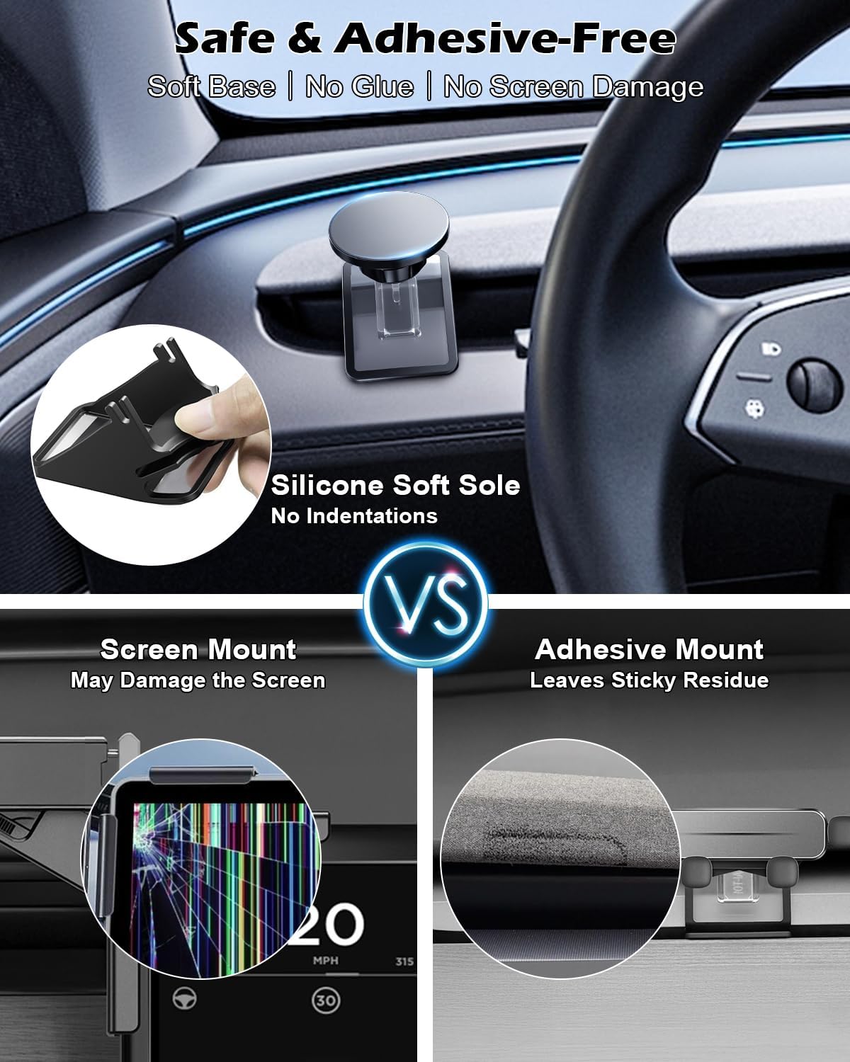 CloudValley 3 360 2025, 17/16/15/14/13/12 Magnetic Phone Mount for Tesla Model Highland Model Y Juniper, Strong Grip