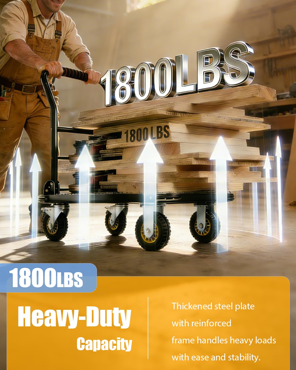1800LBS Platform Truck Cart 36"x24" Large Utility Cart with 6" Swivel Wheels with Brakes, Foldable Hand Truck for Warehouse, Garage, Shipping & Moving
