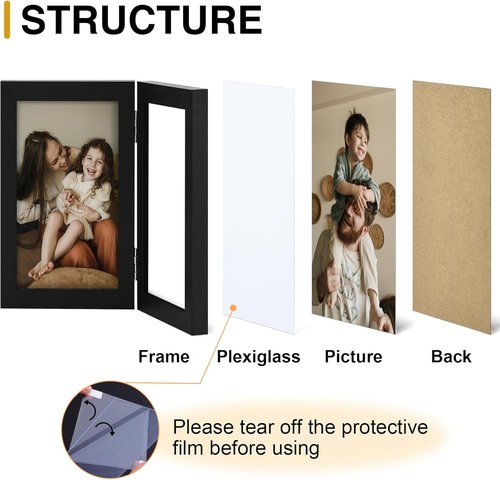 decorUhome 4x6 Picture Frame - Vertical Bifold Design with Plexiglass for Tabletop Display - Black