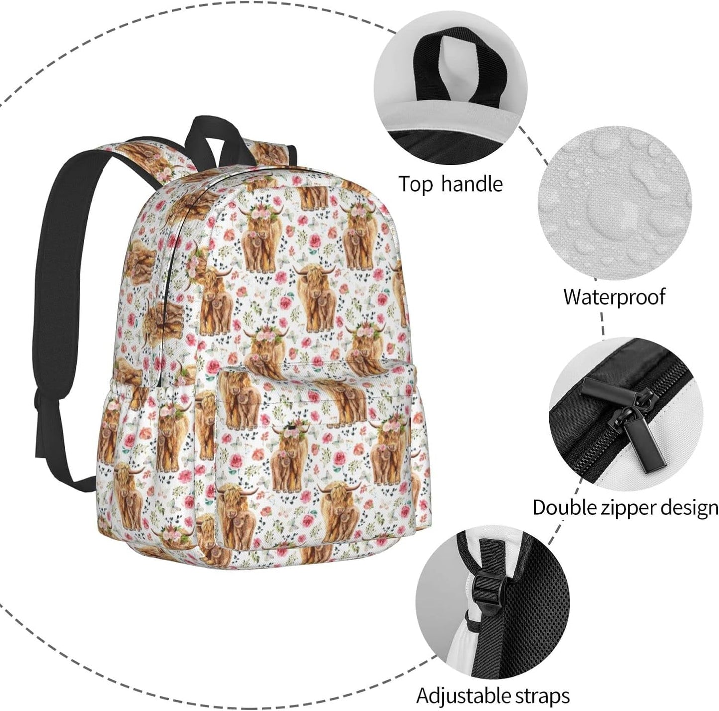 Zisqerts Backpack 16 Inches Backpack Highland Cow Lightweight Travel Laptop