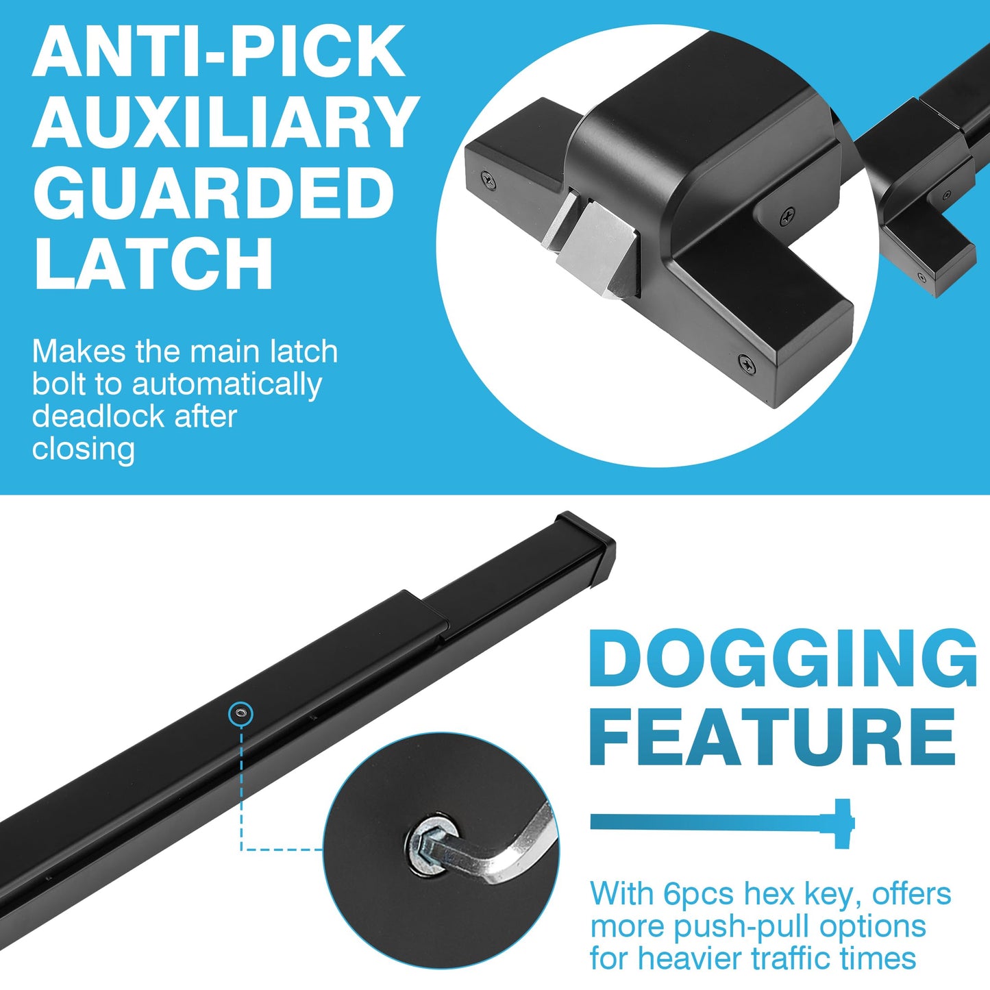 IRONWALLS Door Push Bar Panic Exit Device Stainless Steel with Handle Lever, Black 32” Commercial Push Panic Bars for Emergency Exit Doors, Heavy Duty Panic Hardware for 32”-47” Wooden/Metal Door