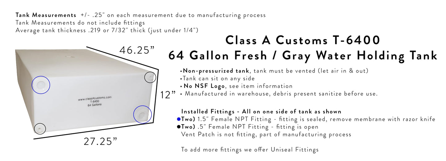 classAcustoms 64 Gallon Fresh Water Holding Tank RV Food Truck Camper Concession Melbourne