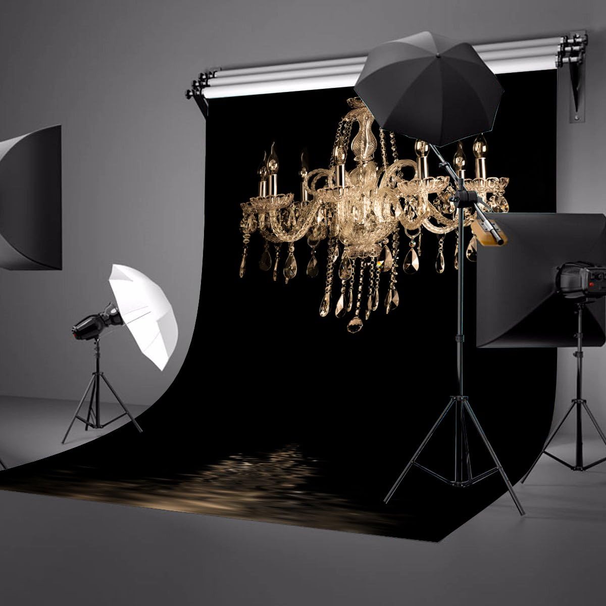 LYLYCTY 5x7ft LY024 Luxurious Chandeliers Photography Background European Gorgeous Crystal Chandelier Black Backdrop