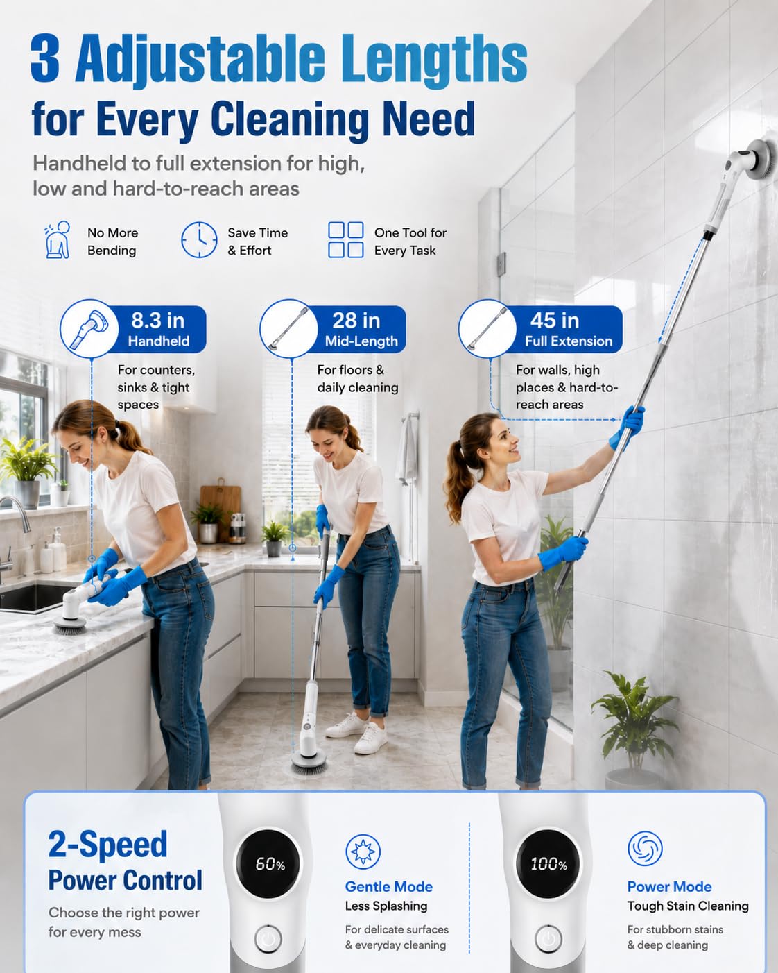 Electric Spin Scrubber, 2026 Electric Scrubber for Cleaning 4000mAh 2 Speed Shower Scrubber with Adjustable Handle IPX7 Waterproof Long Runtime Scrub Brush with 5 Heads for Bathroom Kitchen Tub