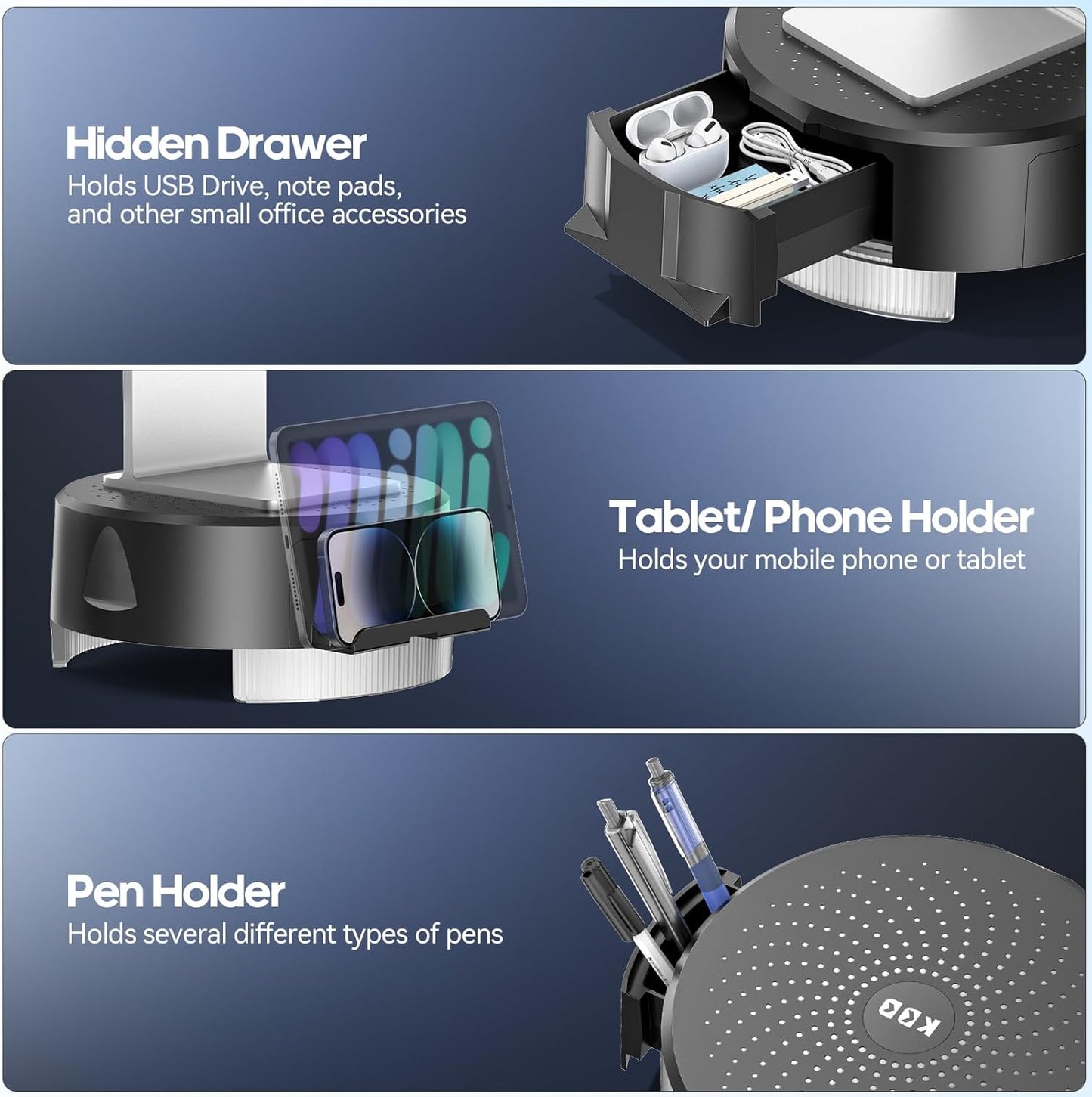 KDD Monitor Stand Riser with Drawer - Computer Monitor Stand for Desk with Storage /Phone Holder/Pen Tray - Desk TV