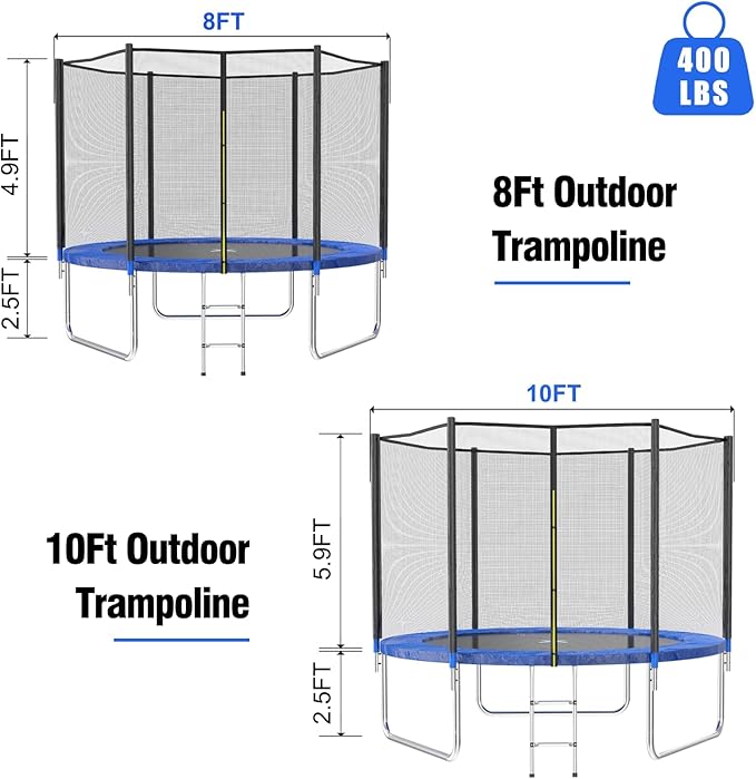 AOTOB 8FT 10FT 12FT 14 FT 15FT Trampoline with Safety Enclosure Net，Outdoor Trampoline with Basketball Hoop, Heavy Duty Jumping Mat and Spring Cover Padding for Kids and Adults, Storage Bag and Ladder