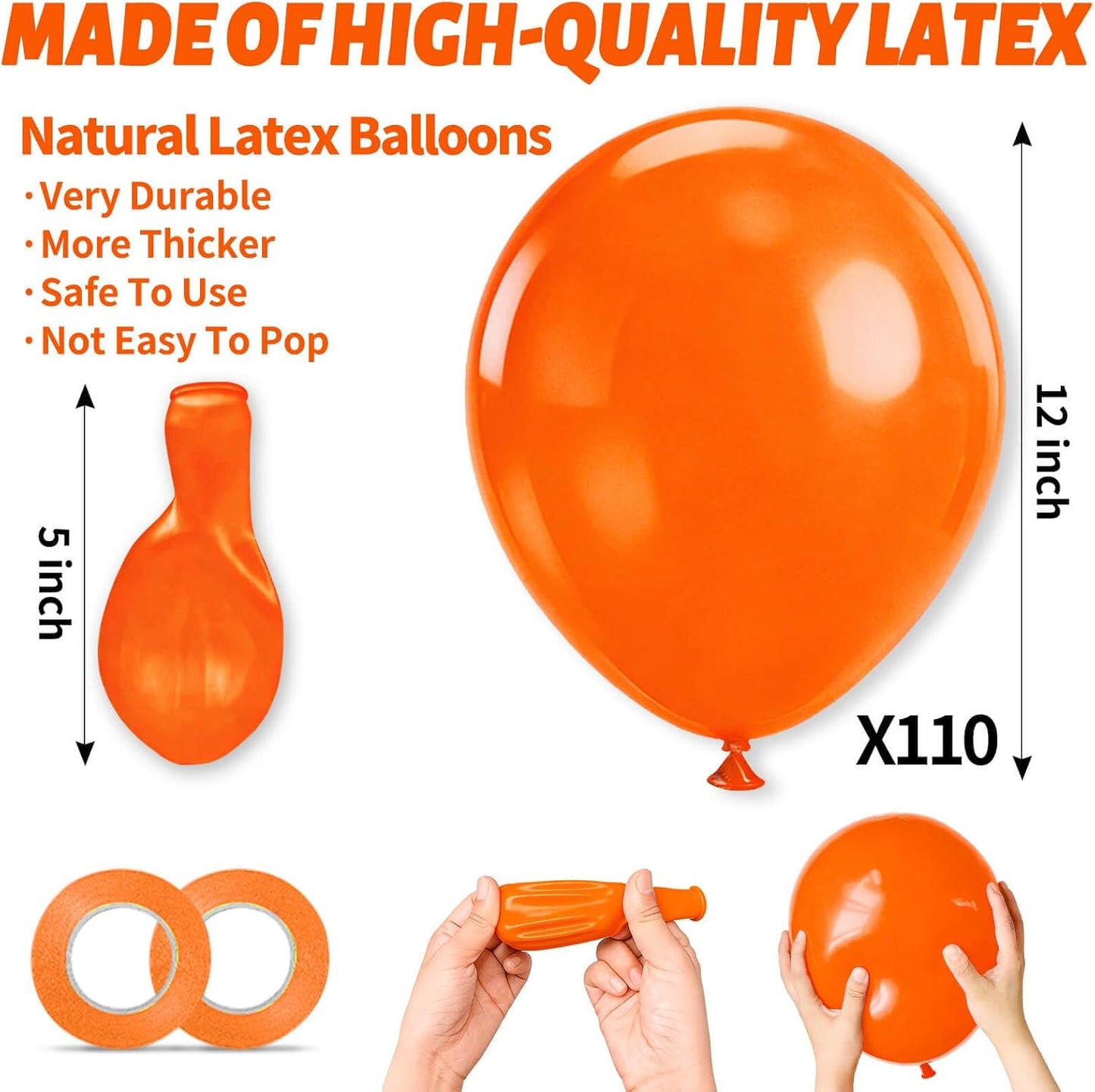 Orange Latex Balloons by [Brand Name] - 110pcs 12-Inch Balloons for Birthday Parties & Baby Showers