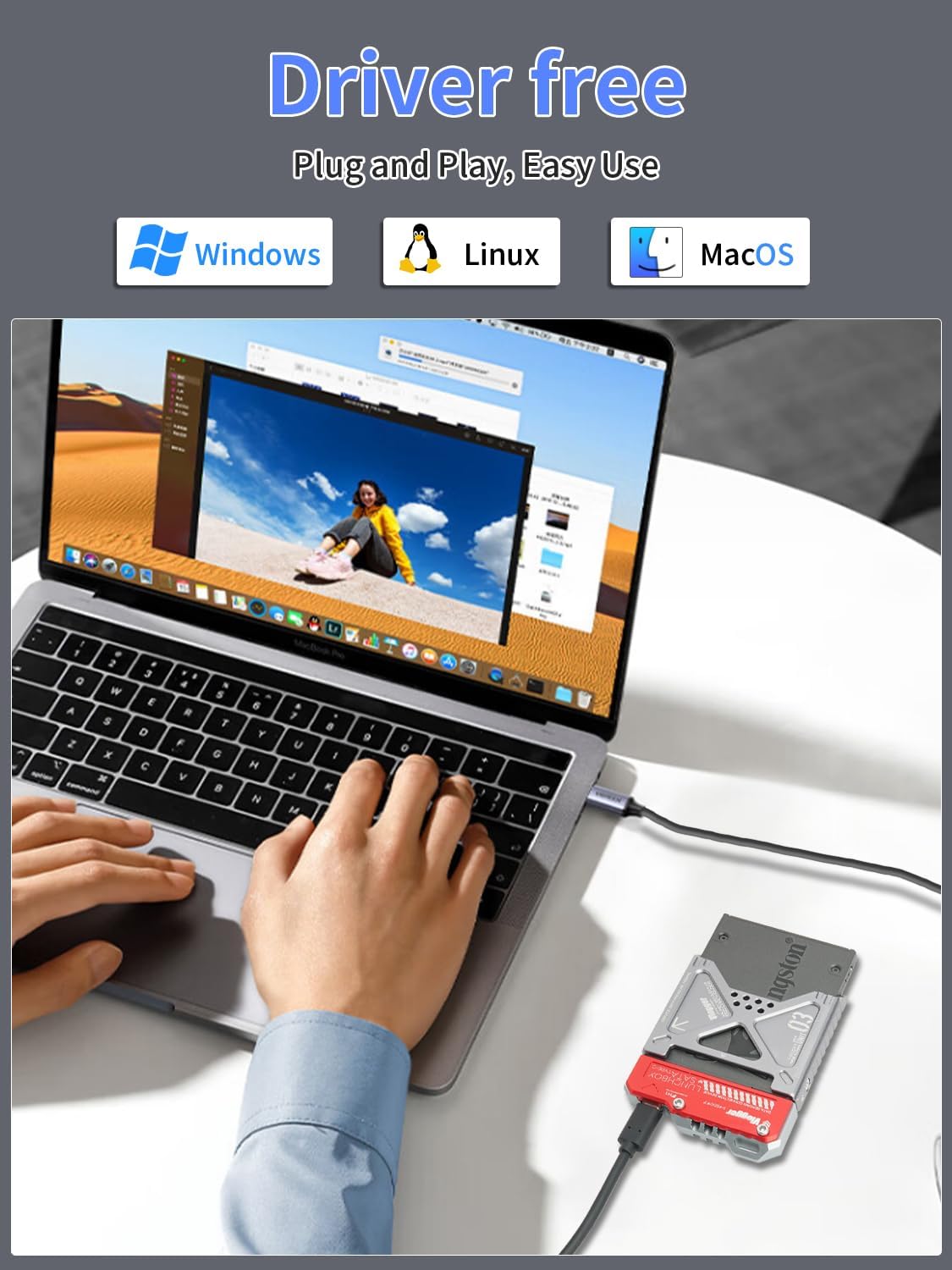 MUNYEAH 3.1, 2.5-inch SSD Card Reader, SATA to Type-C USB Compatible with Lunchbox SATA Drives, Aluminum Case