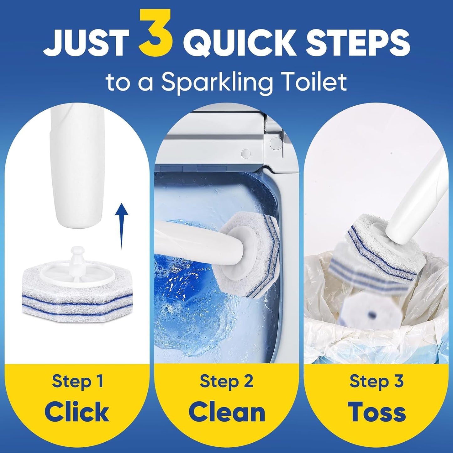 Aromative Toilet Brush Refills - 30Ct Disposable Cleaning Pads with Double-Layer Design | Lemon, Blue Ocean, Lavender
