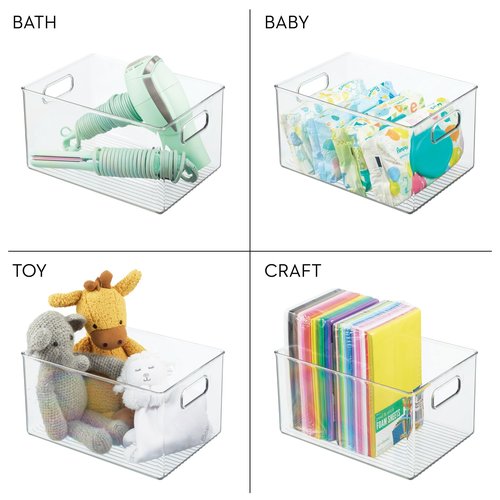 iDesign Pantry Organizer Bins with Handles - Storage Bins for Cabinets or Fridge - Set of 4 - Clear