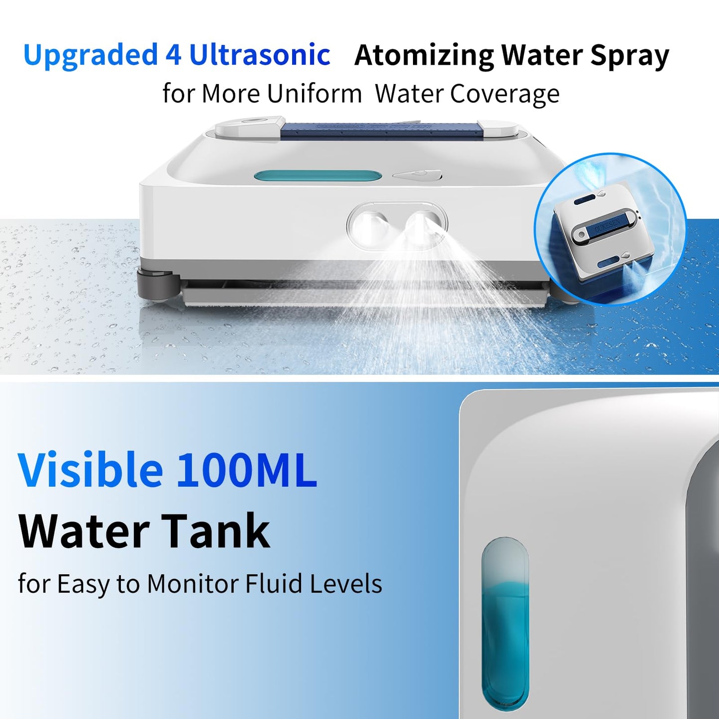 OUKESEN Window Cleaning Robot,9000Pa Sauction & 75N Cleaning Force with 4 Water Spray Support 5 Cleaning Modes & Remote Control,Window Cleaner Robot for Wet Cleaning Frame & Frameless Windows & Tiles