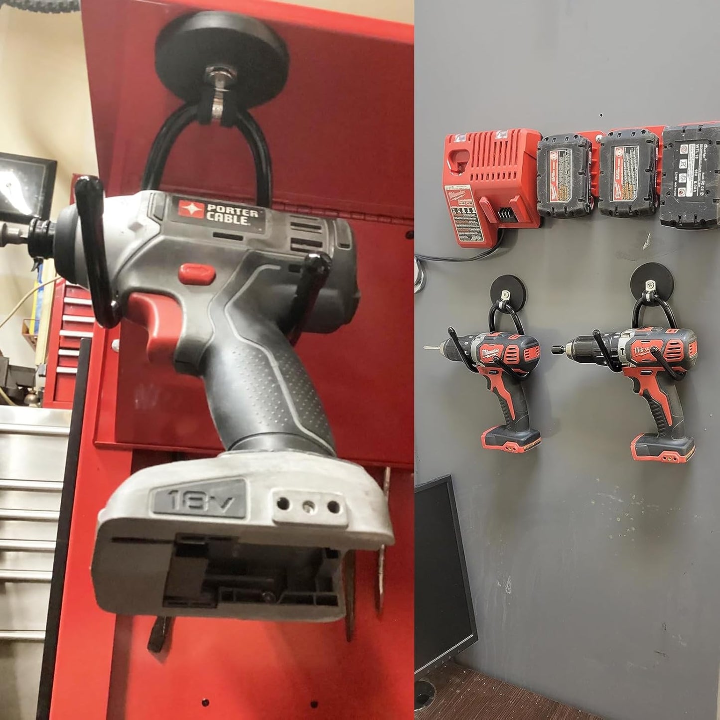 Skiennix Magnetic Hooks - Heavy Duty Power Tool Organizer Rack | 4 Pack for Garage & Workshop Storage