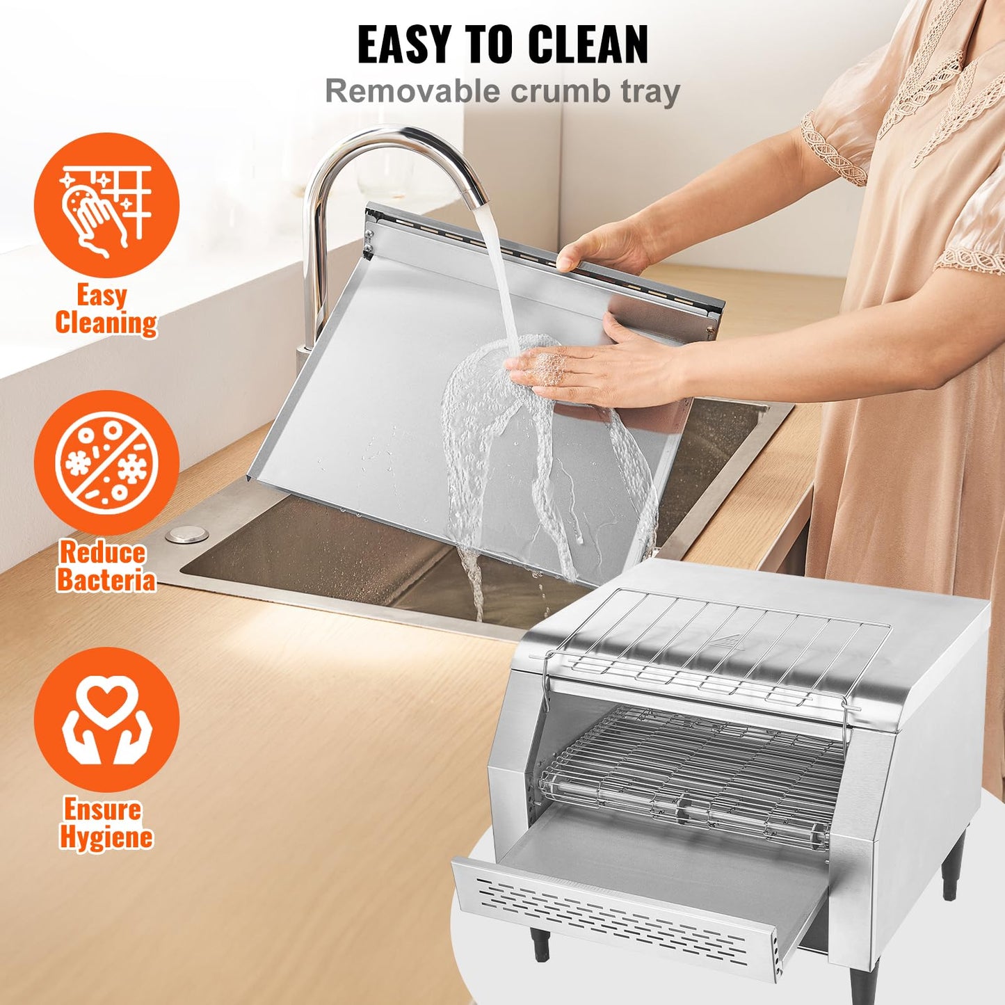 VEVOR 1770W Commercial Conveyor Toaster, 450 Slices per Hour, Heavy Duty Electric Toaster Oven, Food-Grade 304 Stainless Steel Conveyor Belt, Dual Knob Control, for Restaurant Bakery Bread Bagel Bun