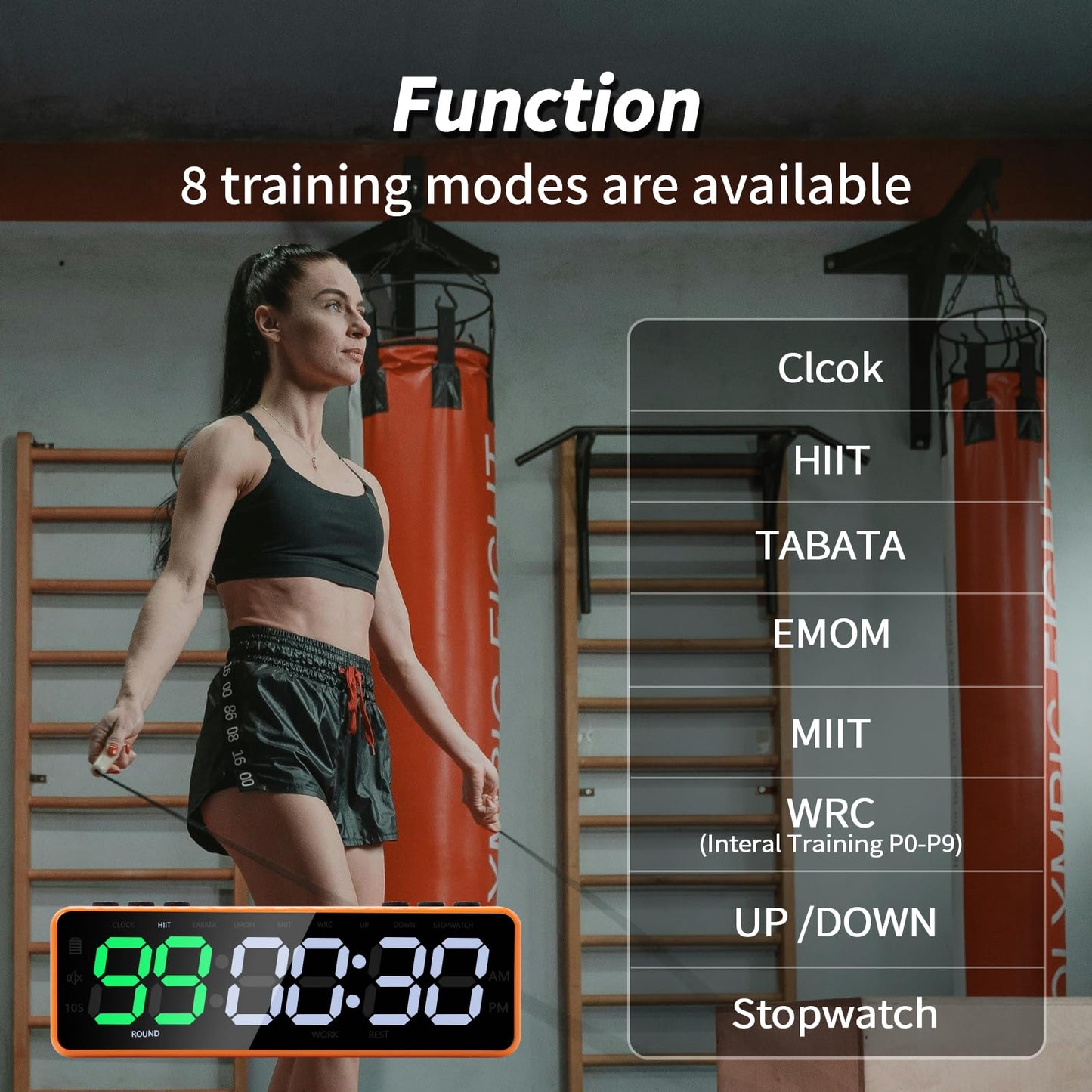 Portable Gym Timer with Strong Magnet for Home Gym, Interval Timer with Battery Supply, Workout Clock with Stopwatch, Count up/Down,Custom Interval for Fitness/Home/Boxing