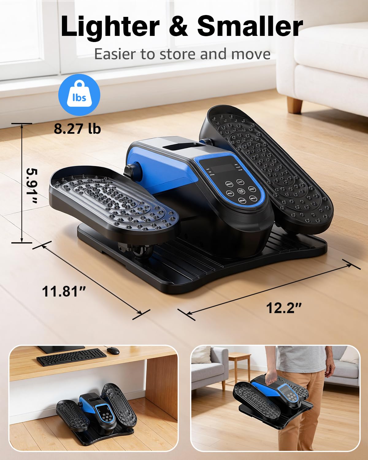 VIVURN® 023 Under Desk Elliptical Mini Electric Leg Exerciser for Senior, 12 Speeds RF Remote Display Monitor Non-Slip Mat, Quiet & Compact Seated Pedal Exerciser for Home Office Gift for Mom Dad