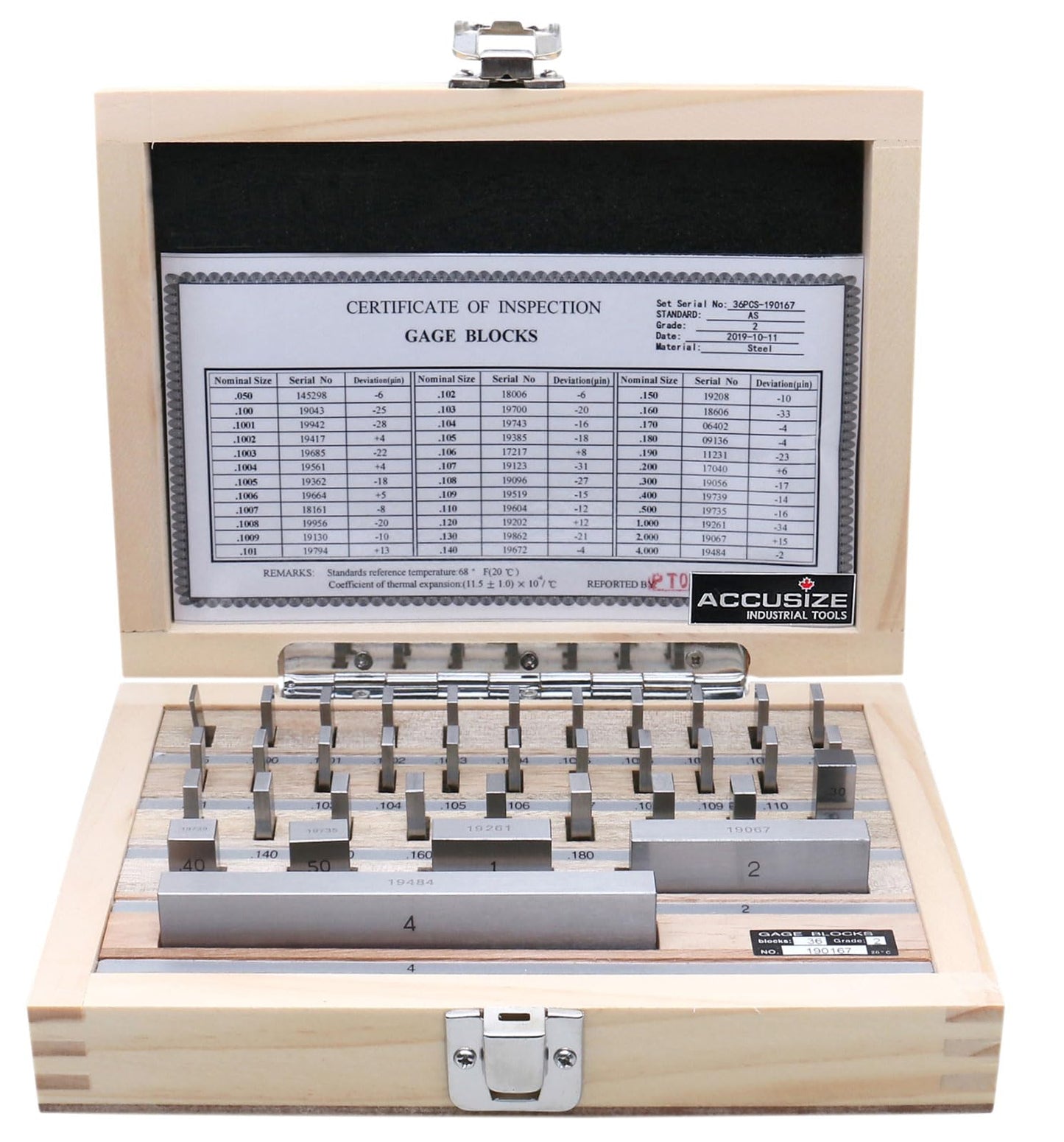 Accusize Industrial Tools 36 Pc Steel Gage Block Set, Grade As-2 Asme B89.1.9-2002, with Mfg Certificate, 0036-6001