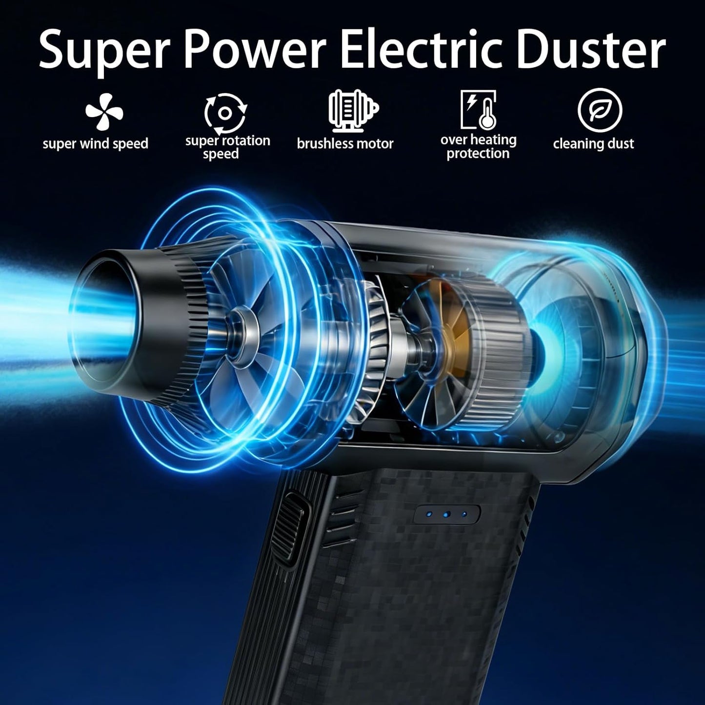Jvtlirdfu Duster-150000RPM 3-Gear Compressed Air Super Power Electric Duster, Turbo FanRechargeable Cordless Air Blower