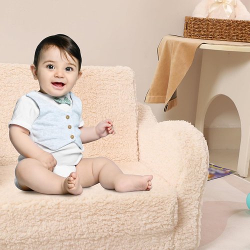MOMCAYWEX Kids Sofa - 2-in-1 Flip-Out Foam Couch with Soft Sherpa Cover | Cozy Cream Lounge Chair