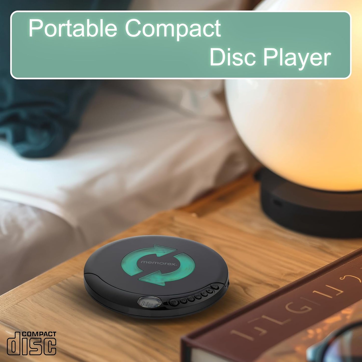 Memorex MX-DM80 Portable CD Player | Compact Disc Player with Anti-Shock Technology | LCD Display, Stereo Earbuds, Low