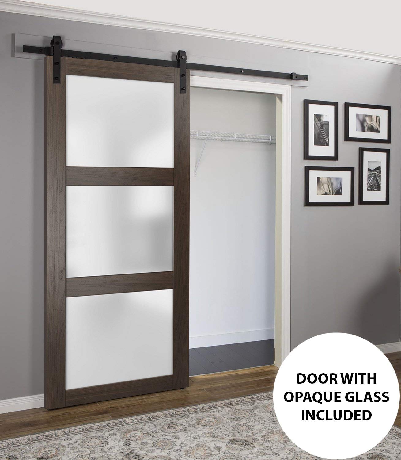 SARTODOORS Lucia 2552 | Interior Single Sliding barn Door with Frosted Glass, Solid Wood, 42x96, Black, Modern Style | Hardware Included