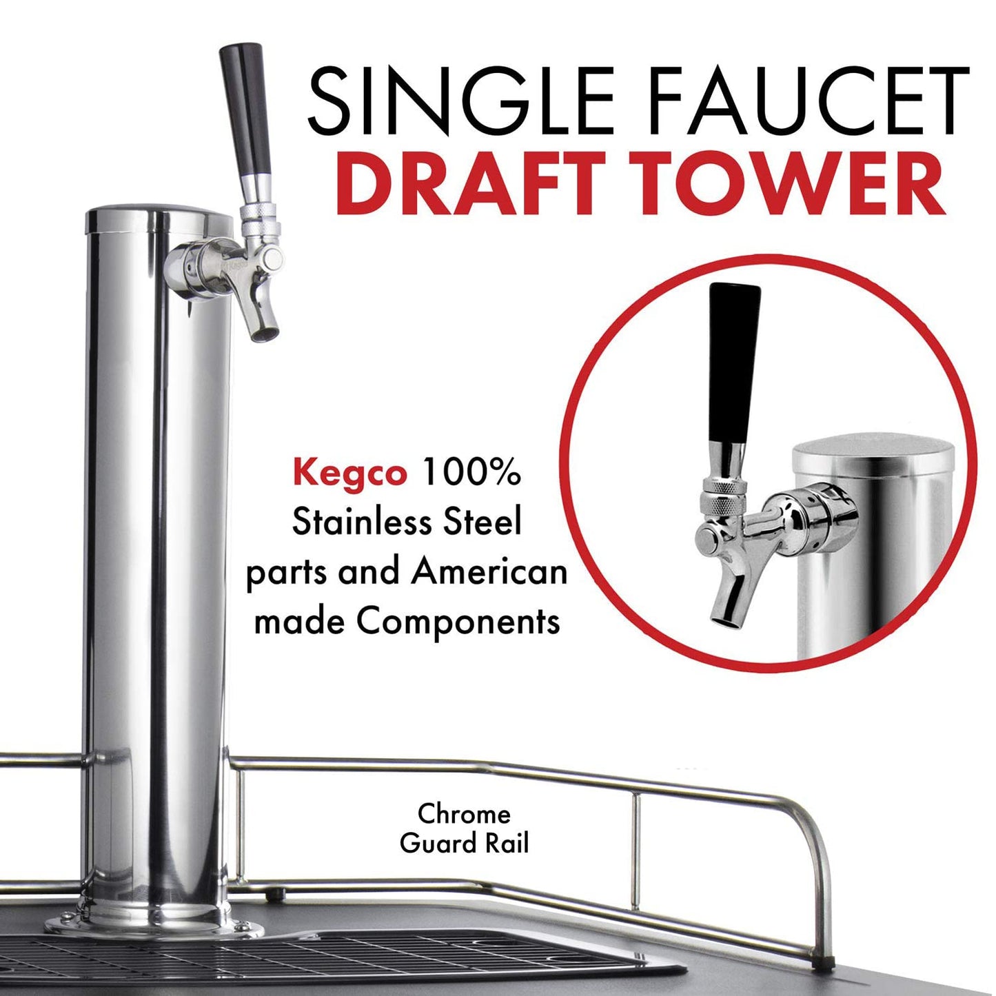 Kegco Kegerator Full Size Keg Refrigerator - Single Faucet - D System, Stainless Steel