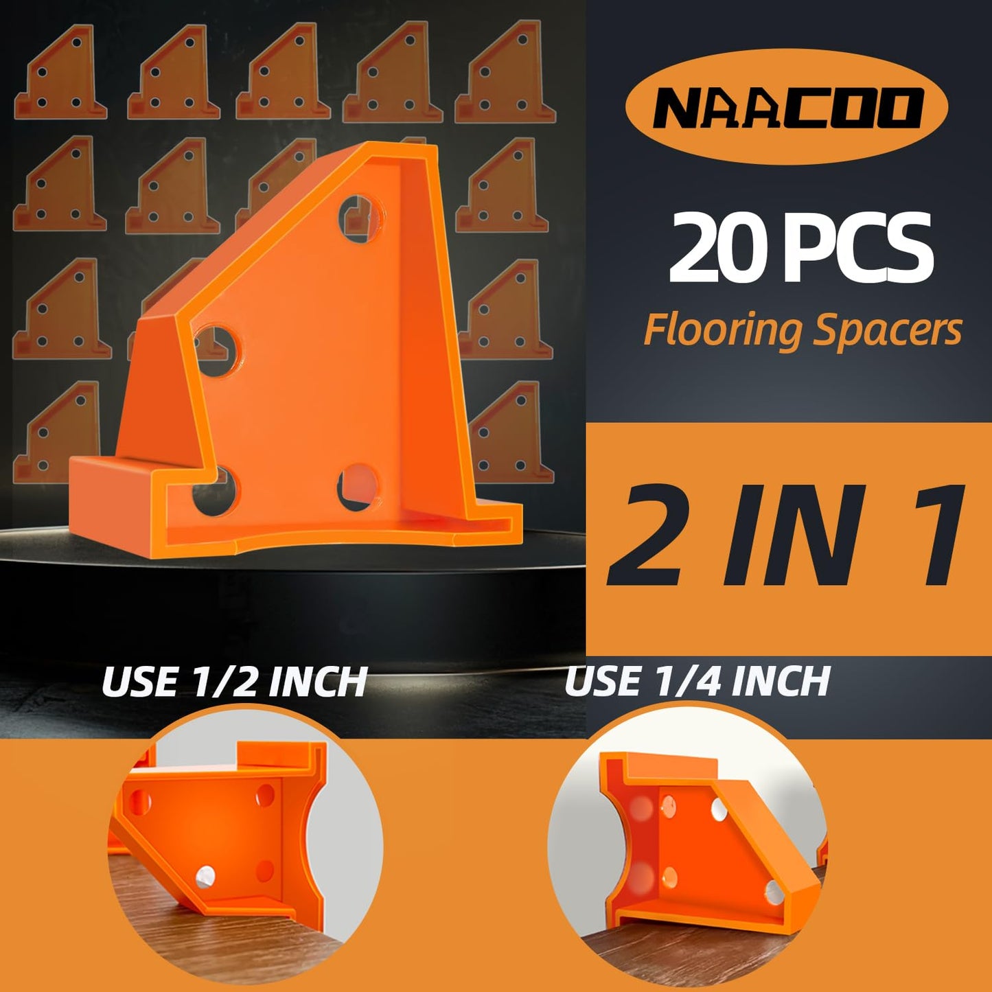 NAACOO Laminate Flooring Tools,Vinyl Flooring Tools, Heavy Tapping Block, Heavy Pull Bar, 10”Contour Gauge, 20pc Upgrade Flooring Spacers, Rubber Mallet - Professional 5 in 1 Flooring Installation Kit