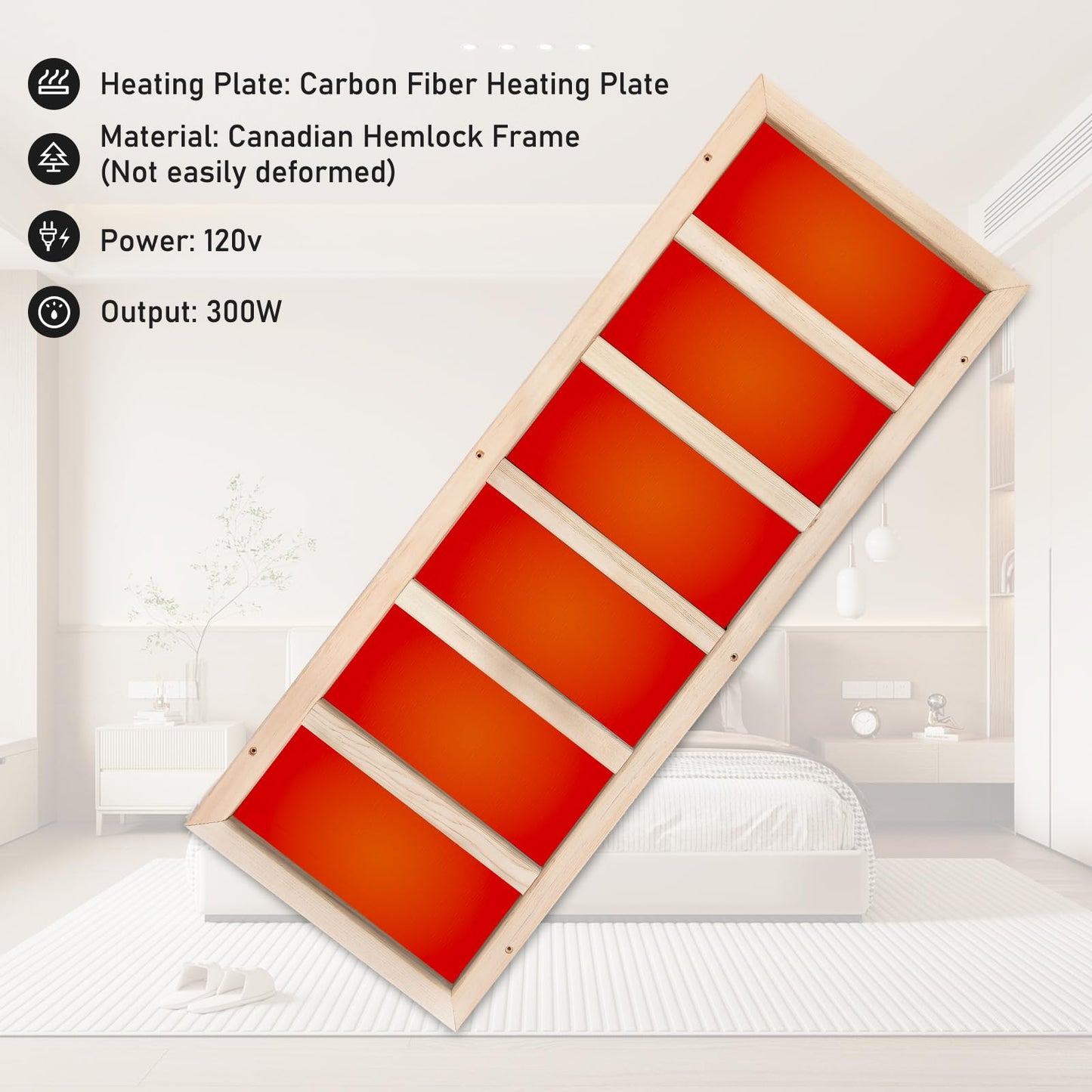 iDOTODO 250 Watt Infrared Sauna Heater 120V, Sauna Accessories, Carbon Fiber Heating Plate for Wooden Indoor/Outdoor Sauna Room (37"x13.38"x1.18", 120V)
