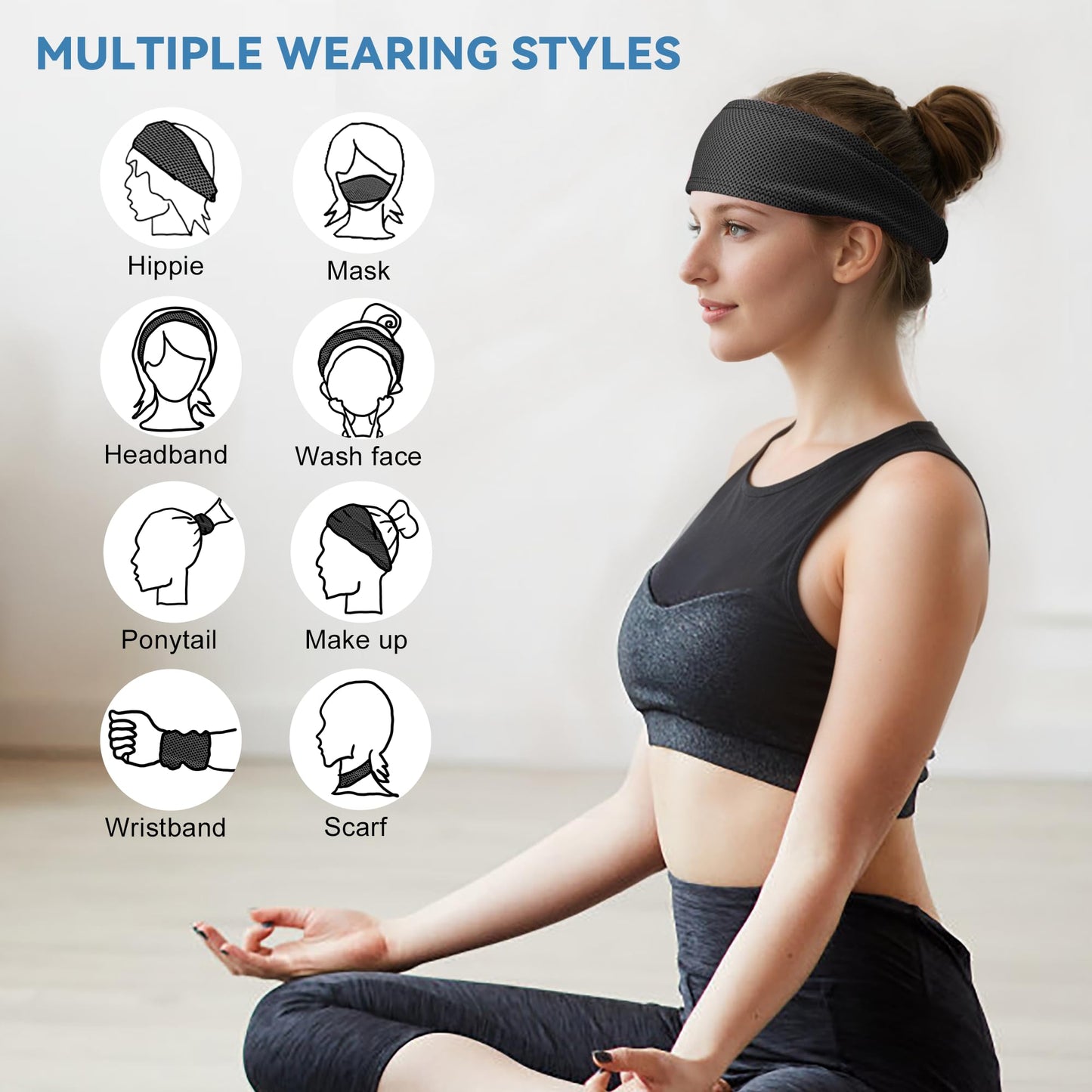 Sukeen Cooling Headbands for Women 4 Pack, Instant Cooling, Moisture Wicking Non-Slip Sweatbands for Women, Elastic Sweat Bands Headbands for Running Yoga Gym Athletic Sports Workouts, Black