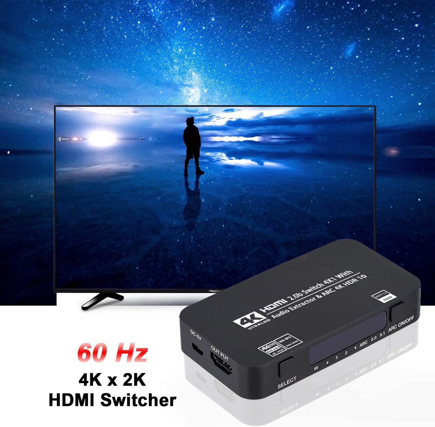 Wonlyus 4x1 4K@60Hz 3.5mm 3D, 1080P @120Hz, 4Kx2k @60Hz HDMI Switch with Audio Extractor, Ultra HD HDMI Switcher
