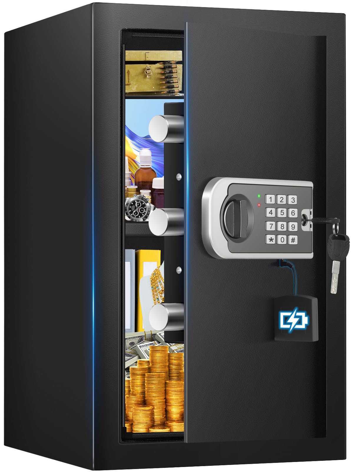 [19.7" Tall] Safe Box, 3.5 Cuft Home Safes with Fireproof Waterproof Bag, Security Digital Safe for Home with Programmable Keypad Keys, Smart Alert, Mute Mode, Anti-theft Document Safe for Valuables