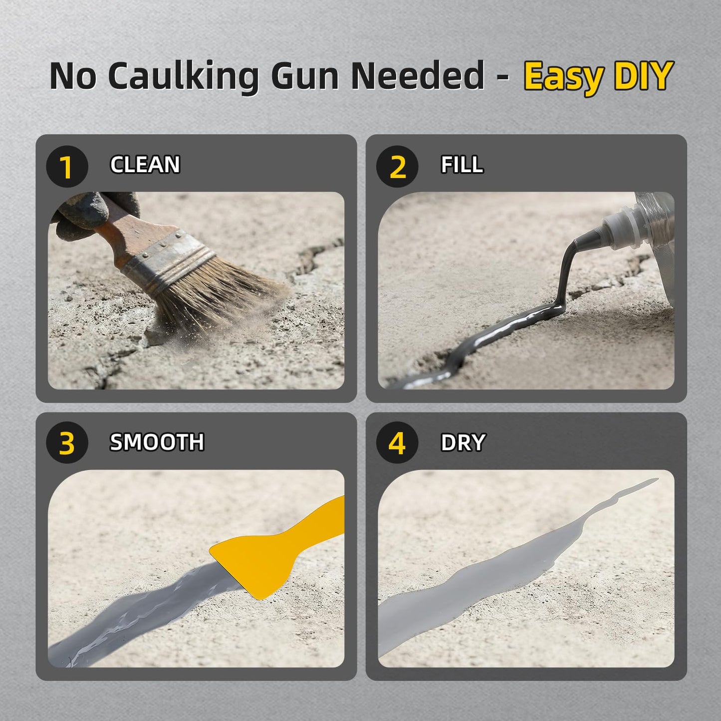 Pack of 4 Self Leveling Concrete Crack Filler, Cement Crack Filler, Waterproof & High Elasticity, Concrete Slab Repair for Driveway, Patio, Garage Floor, Sidewalk, Pool Deck (20 oz)