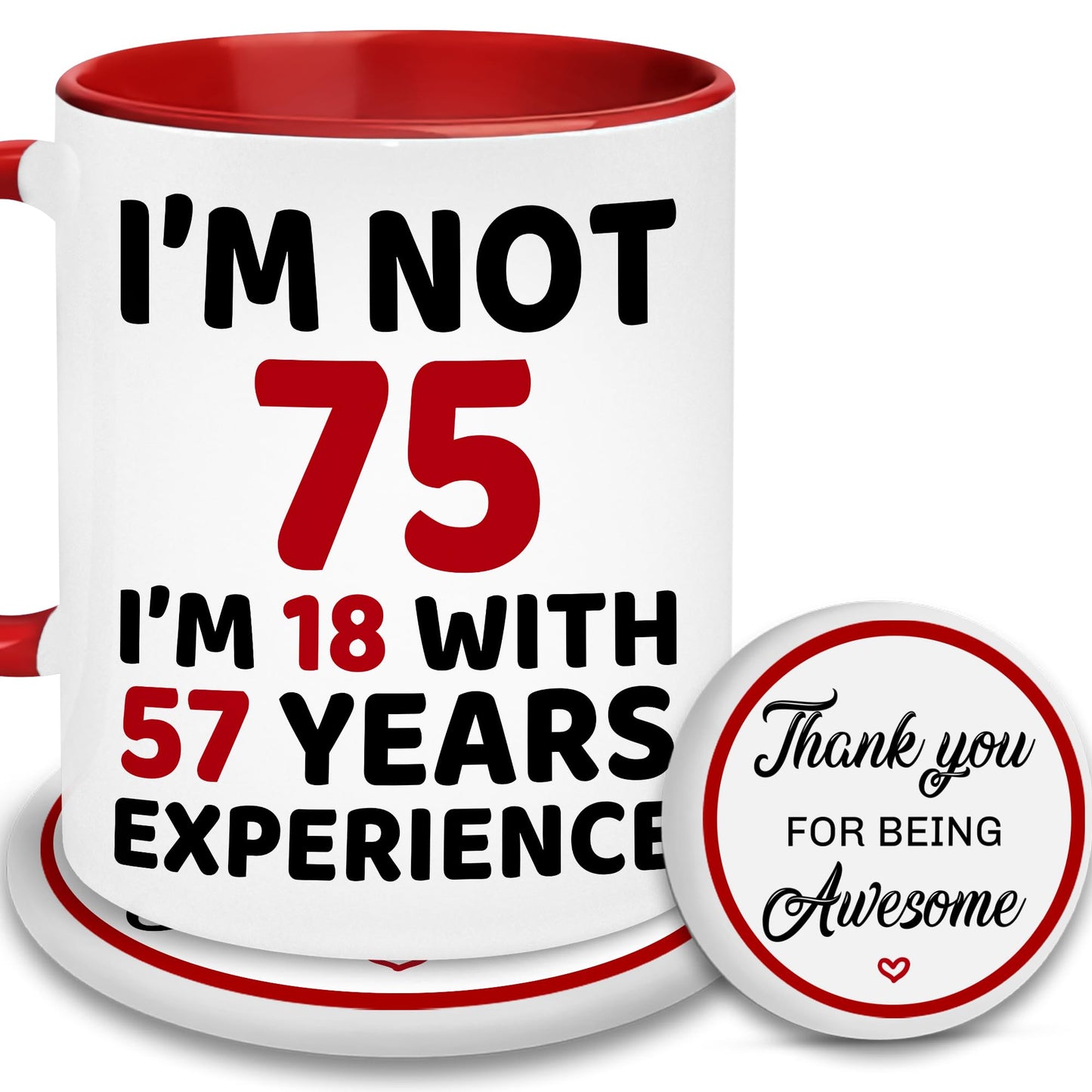 WHIDOBE 75th Birthday Gifts For Men, Women - 1950 Birthday Gift Set For Mom, Dad - 75 Years Old Birthday Gifts Coffee Mug And Coaster - 75th Birthday Gifts For Wife, Husband, Friend, Sister, Brother