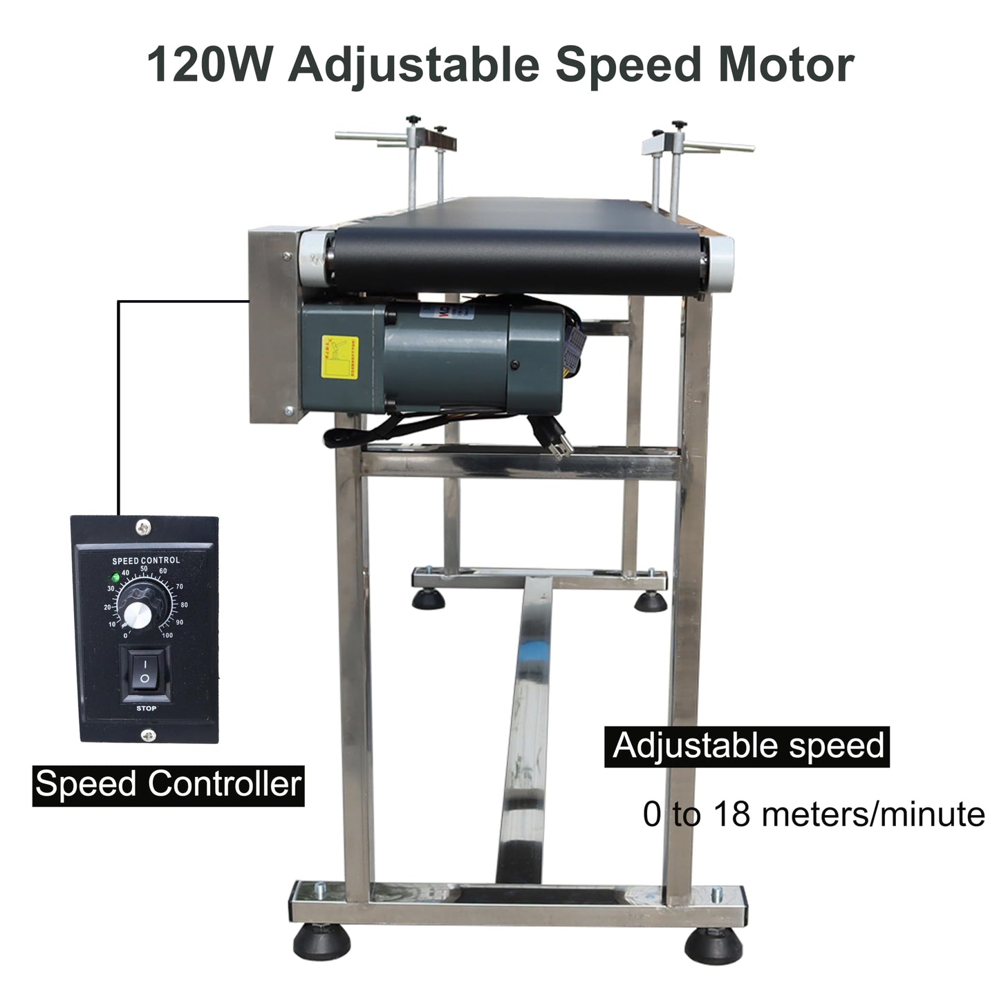 BREVELTION PVC Flat Belt Conveyor Stainless Steel Industrial Transport Conveyor Adjustable Speed Conveyor with Double Guardrails Conveyor Length 71inch Width 11.8inch Load 11LBS 120W