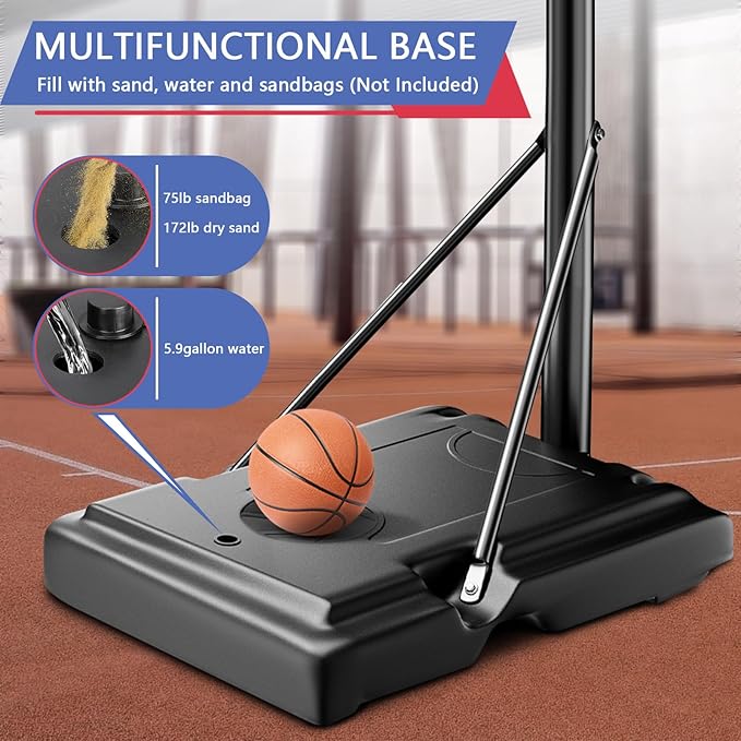 Portable Basketball Hoop Outdoor, Adjustable Height 5.5-10FT Basketball Goal with Heavy-Duty Steel Frame & Wheels