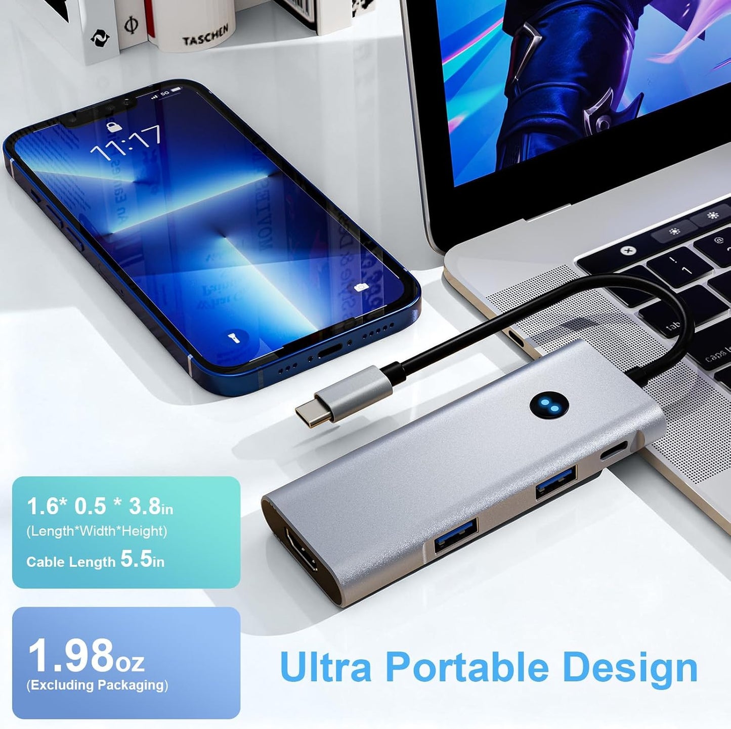 BINZET 6-in-1 4K@60Hz 2 2 10Gbps 100W USB C Hub with HDMI, USB-C & USB-A Ports, Privacy Button, PD Dual USB C Dongle