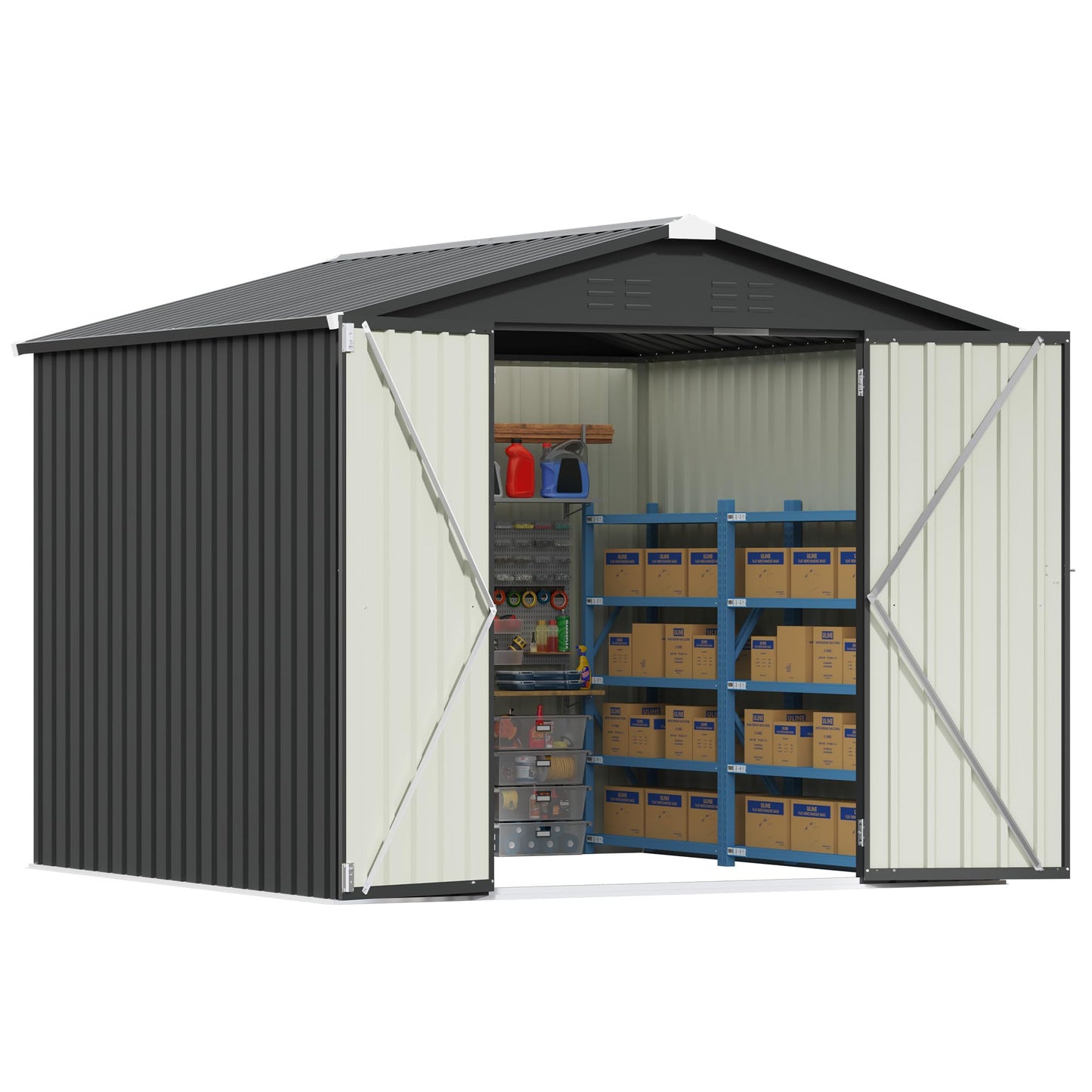 Patiowell 8x8 FT Outdoor Storage Shed, Heavy Duty Tool Metal Sheds with Lockable Doors and Updated Frame Structure for Backyard Patio Lawn, Black