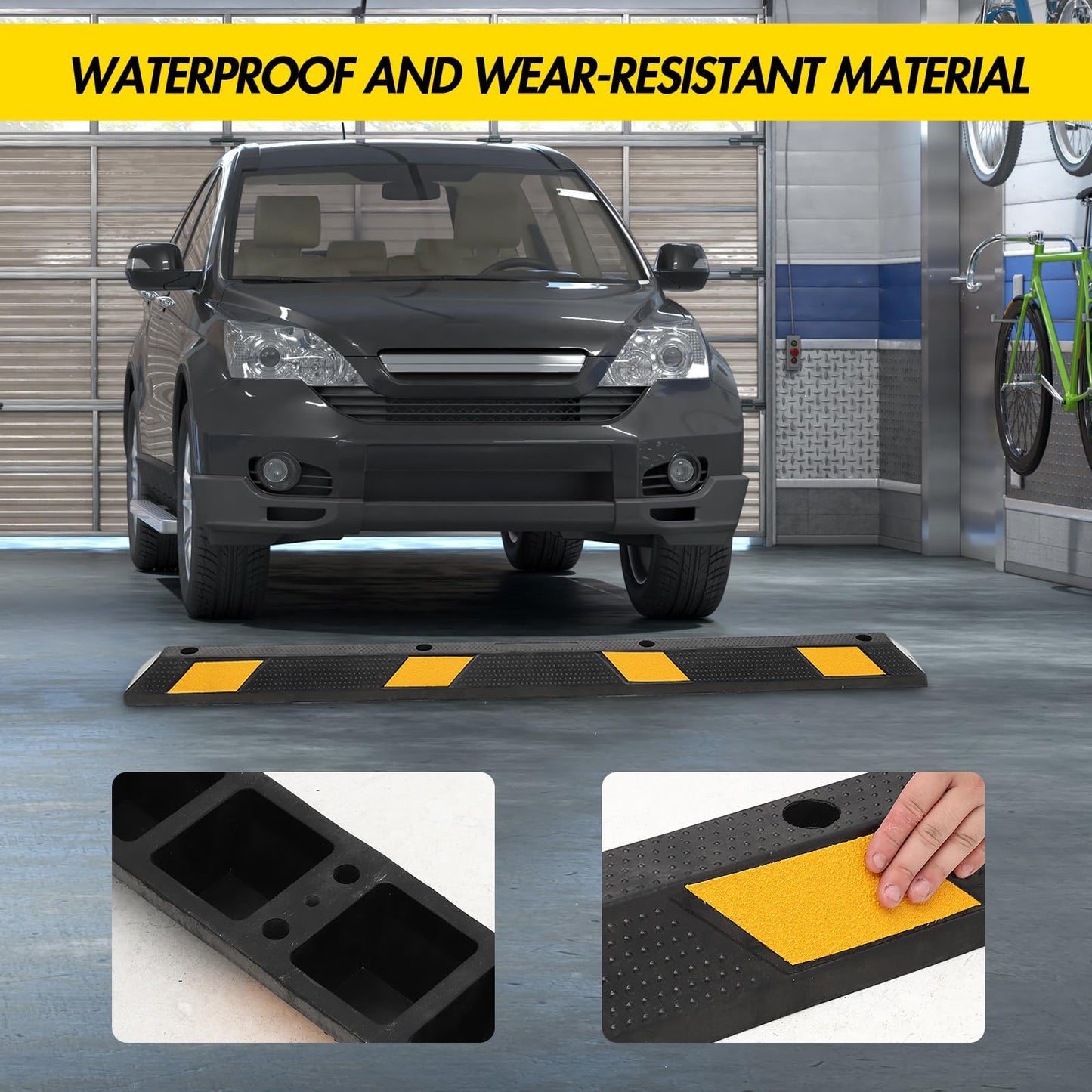 Garvee 72 Inch Rubber Parking Curb Set of 2, Wheel Stopper for Garage and Driveway, Parking Stop Block for Consistent Parking Positioning, 183 x 15 x 10 cm