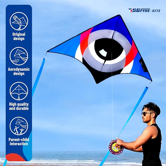 Delta Kites for Kids & Adults，Extremely Easy to Fly，Single Line Beach & Park Kite for Family Outdoor Games & Activities (Eye of The Sky)