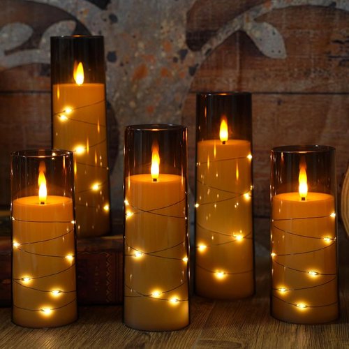 Eebuss Flameless Candles - Battery Operated LED Pillar Candles with Timer & Remote Control | Set of 7 Grey