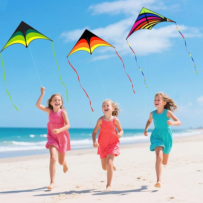 Delta Kite for Kids and Adults, Easy to Fly, Nylon Fabric with String Handle, Outdoor Beach Park Activities