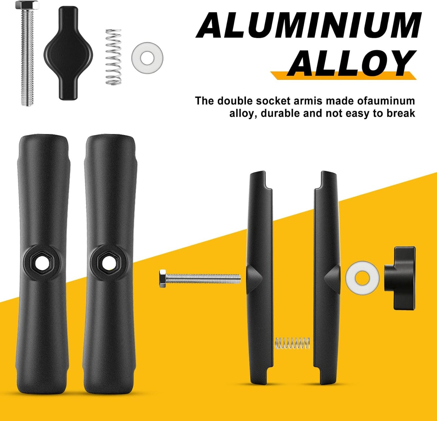 fccairms 1" 360 Metal Double Socket Arm Compatible RAM Mount Arm, Double Ball Adapter, Rotation, Extension Rod