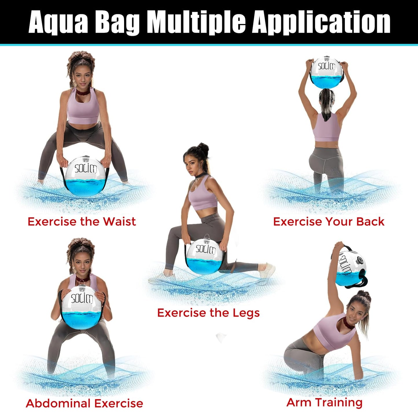 Solim Water Weights Aqua Bag Ball Shape, Workout Sandbag Alternative Strength Training Sand Bag Portable Stability Fitness Equipment Ultimate Core and Balance Training for Home Gym